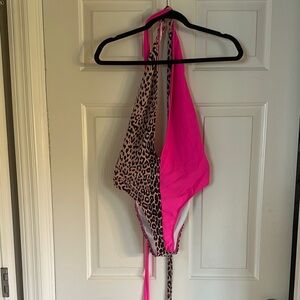 SHEIN Pink and Leopard size XL One Piece Swimsuit With Wrap Detail